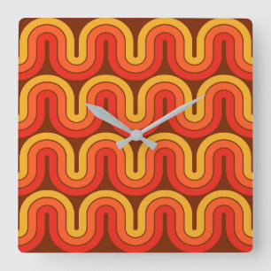 Retro 1970 Style Wave Pattern Square Wall Clock
