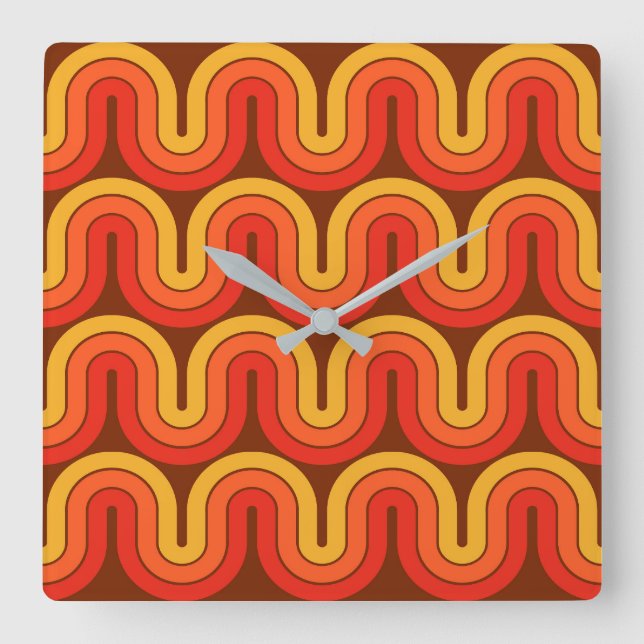 Retro 1970 Style Wave Pattern Square Wall Clock (Front)