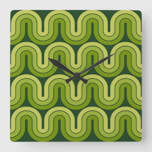 Retro 1970 Style Wave Pattern Square Wall Clock