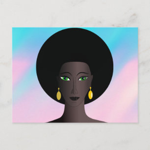 Retro 1970s Afro Green Eyed Woman Cartoon Figure Postcard