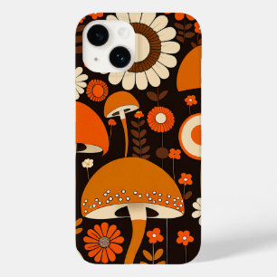 Retro 1970s Brown & Orange Mushrooms & Flowers Case-Mate iPhone 14 Case