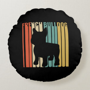 Retro 1970s Dog Silhouette French Bulldog Gift Round Cushion