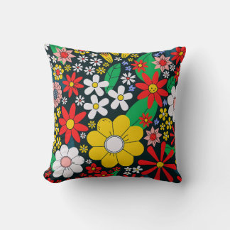 Retro 1970s Floral Pattern Cushion