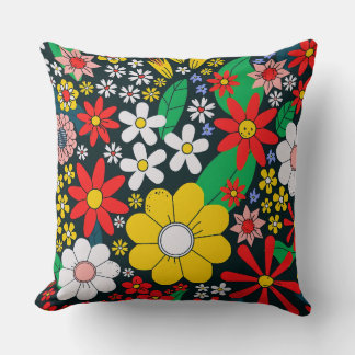 Retro 1970s Floral Pattern Cushion