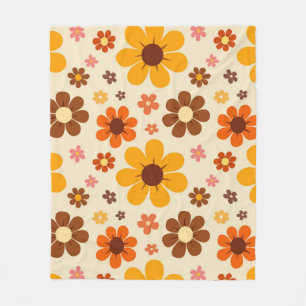 Retro 1970s Flower Power Seamless Floral Pattern  Fleece Blanket