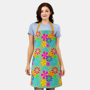 Retro 1970s Flwoer Power Green Apron