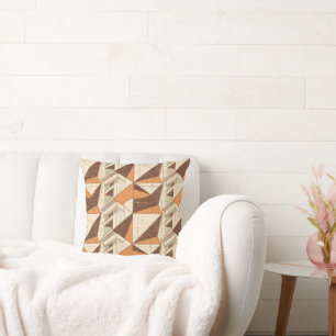 Retro 1970s Geometric Arch Pattern in Burnt Sienna Cushion