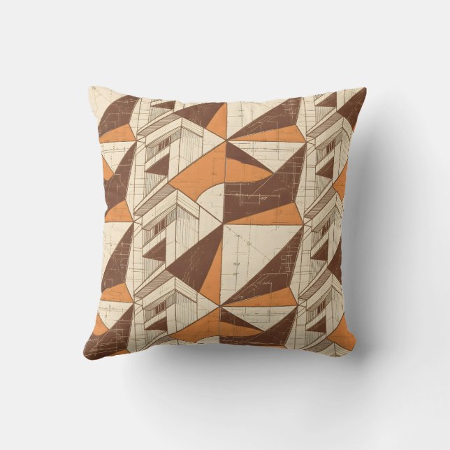 Retro 1970s Geometric Arch Pattern in Burnt Sienna Cushion (Back)