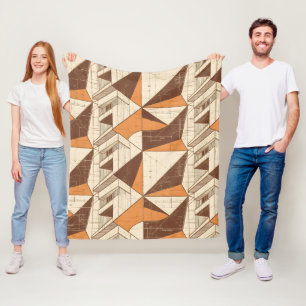 Retro 1970s Geometric Arch Pattern in Burnt Sienna Fleece Blanket
