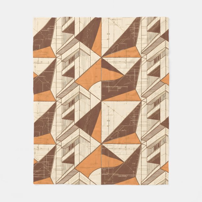 Retro 1970s Geometric Arch Pattern in Burnt Sienna Fleece Blanket (Front)