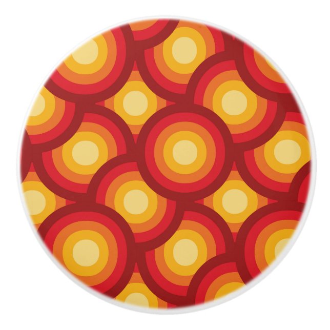 Retro 1970s Groovy Circles Geometric  Ceramic Knob (Front)