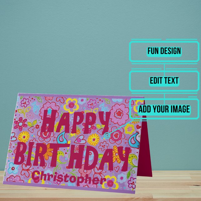 Retro 1970s Hippie Aesthetic Birthday Card (Outside it has a great retro 1970's vintage flower hippie aesthetic.)