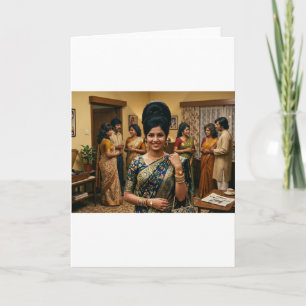 Retro 1970s Indian Fashion & Bouffant Hairstyle Il Card