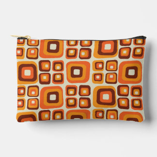 Retro 1970s Mid Century Orange and Brown Geometric Accessory Pouch