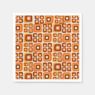 Retro 1970s Mid Century Orange and Brown Geometric Napkin