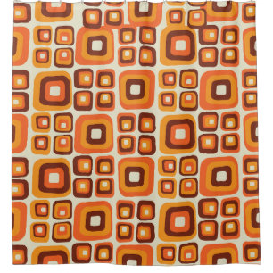 Retro 1970s Mid Century Orange and Brown Geometric Shower Curtain