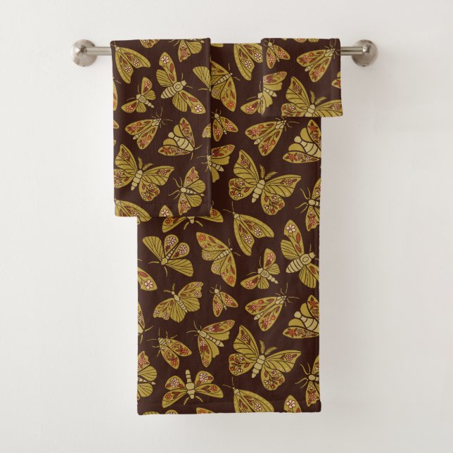 Retro 1970s Moths Bath Towel Set (Insitu)