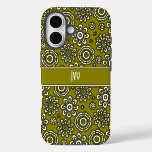 Retro 1970s Olive Green Flower  iPhone 16 Case