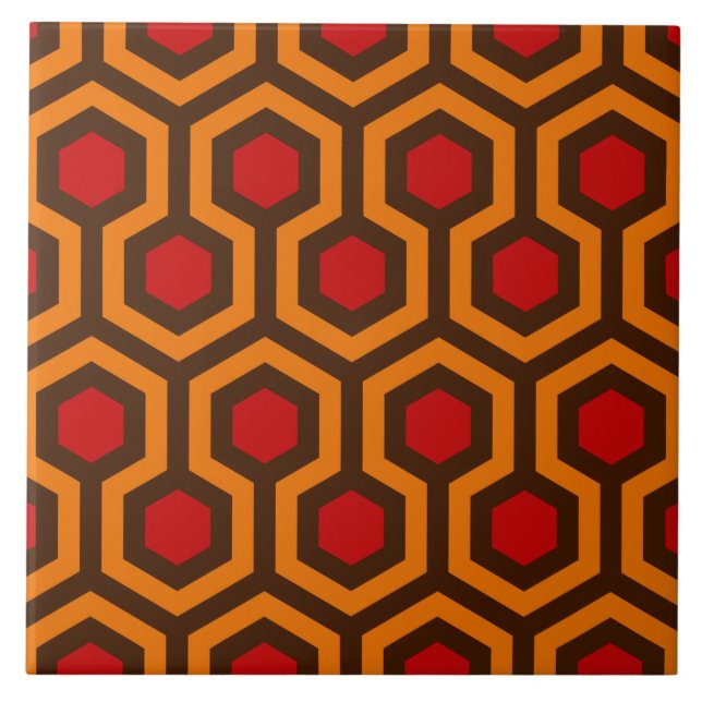 Retro 1970s Orange Red Abstract Pattern Room 237 Ceramic Tile (Front)