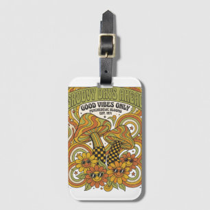 Retro 1970s Psychedelic Design with Mushrooms Luggage Tag