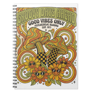 Retro 1970s Psychedelic Design with Mushrooms Notebook