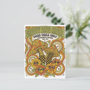 Retro 1970s Psychedelic Design with Mushrooms Postcard
