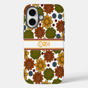 :Retro 1970s Red Green Yellow Orange Flower iPhone 16 Case