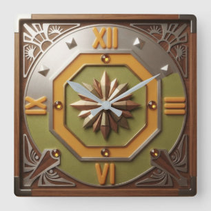  Retro 1970s Starburst Octagon Vintage Avocado  Square Wall Clock