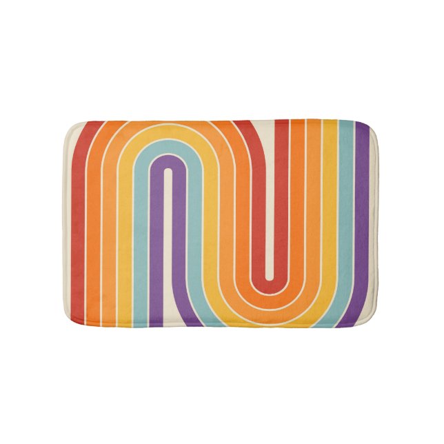 Retro 1970s Style Arched Stripes Geometric Pattern Bath Mat (Front)
