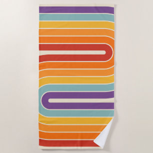 Retro 1970s Style Arched Stripes Geometric Pattern Beach Towel