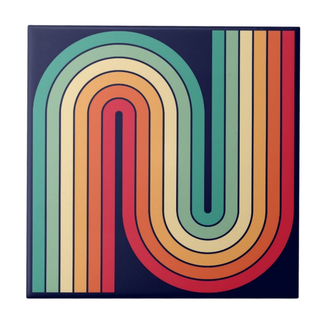 Retro 1970s Style Arched Stripes Geometric Pattern Ceramic Tile (Front)