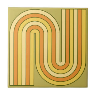Retro 1970s Style Arched Stripes Geometric Pattern Ceramic Tile