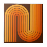 Retro 1970s Style Arched Stripes Geometric Pattern Ceramic Tile<br><div class="desc">70s Retro Vintage Style Geometric Design In Brown Orange and Yellow.</div>