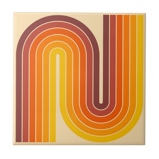 Retro 1970s Style Arched Stripes Geometric Pattern Ceramic Tile (Front)