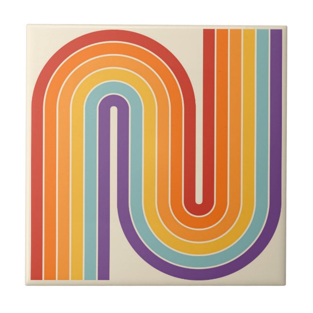Retro 1970s Style Arched Stripes Geometric Pattern Ceramic Tile (Front)