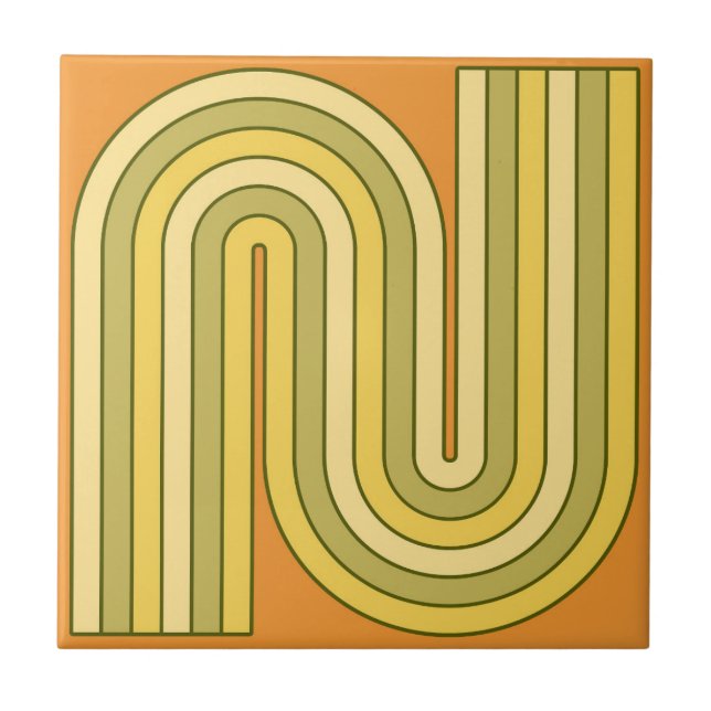Retro 1970s Style Arched Stripes Geometric Pattern Ceramic Tile (Front)
