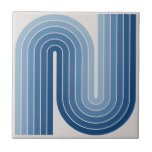 Retro 1970s Style Arched Stripes Geometric Pattern Ceramic Tile<br><div class="desc">Colourful 70s Retro Vintage Style Geometric Pattern in Blues.</div>