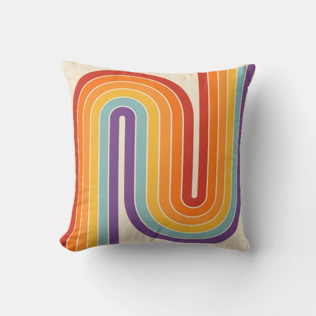 Retro 1970s Style Arched Stripes Geometric Pattern Cushion (Front)