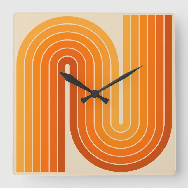 Retro 1970s Style Arched Stripes Geometric Pattern Square Wall Clock (Front)