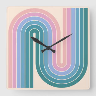 Retro 1970s Style Arched Stripes Geometric Pattern Square Wall Clock