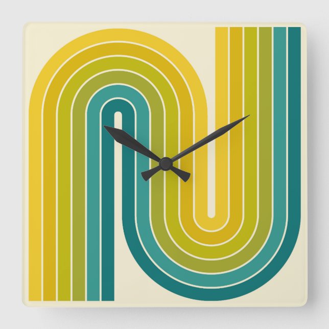 Retro 1970s Style Arched Stripes Geometric Pattern Square Wall Clock (Front)