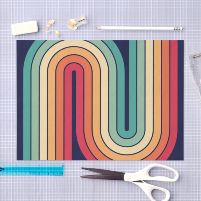 Retro 1970s Style Arched Stripes Geometric Pattern Tissue Paper (Craft)