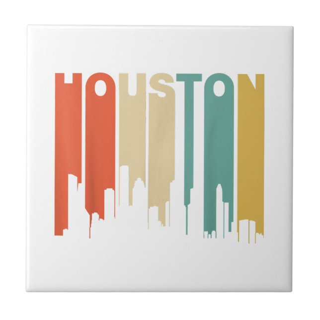 Retro 1970's Style Houston Texas Skyline  Ceramic Tile (Front)