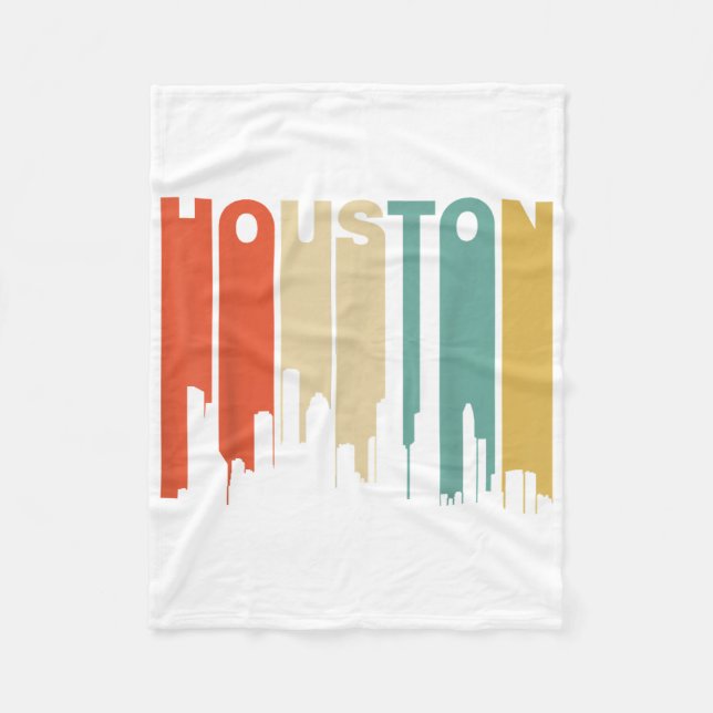 Retro 1970's Style Houston Texas Skyline  Fleece Blanket (Front)
