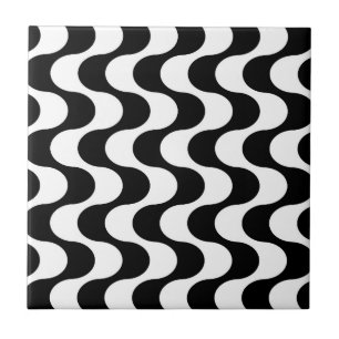 Retro 1970s Style Wavy Op-Art Stripe Pattern Ceramic Tile