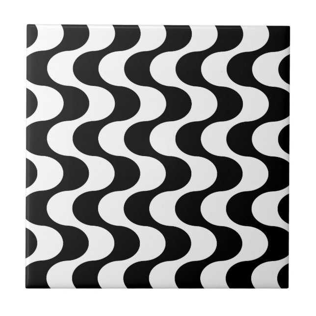 Retro 1970s Style Wavy Op-Art Stripe Pattern Ceramic Tile (Front)