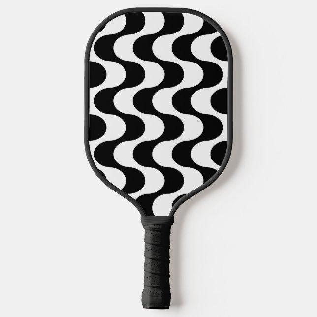 Retro 1970s Style Wavy Op-Art Stripe Pattern Pickleball Paddle (Back)