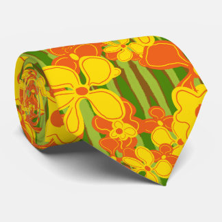Retro 1970s Yellow Orange Flowers Tie