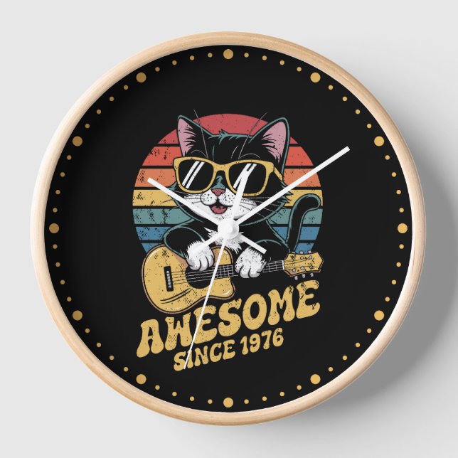 Retro 1976 Birthday 50th Cat Lover Bday Ukulele  Clock (Front)