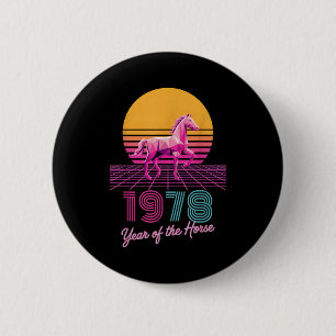 Retro 1978 Year Of The Horse Cny Zodiac Rider Fort 6 Cm Round Badge